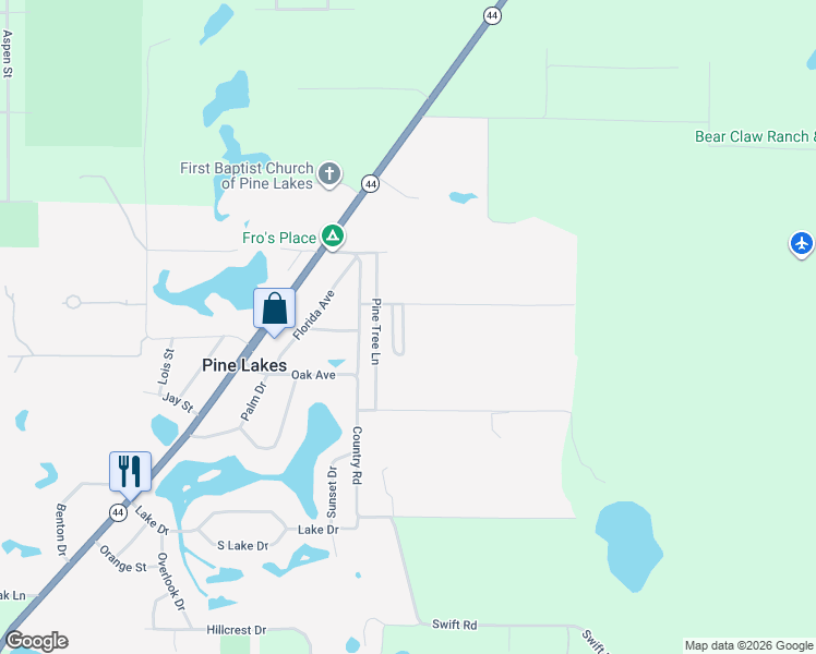 map of restaurants, bars, coffee shops, grocery stores, and more near 40810 Crest Lane in Eustis