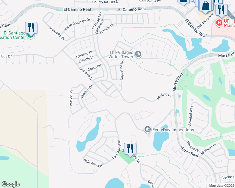 map of restaurants, bars, coffee shops, grocery stores, and more near 1833 Madero Drive in Lady Lake