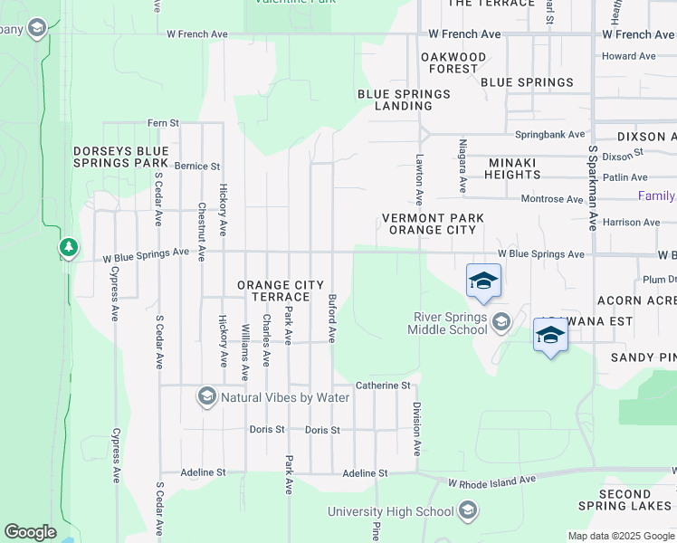 map of restaurants, bars, coffee shops, grocery stores, and more near 445 Buford Avenue in Orange City