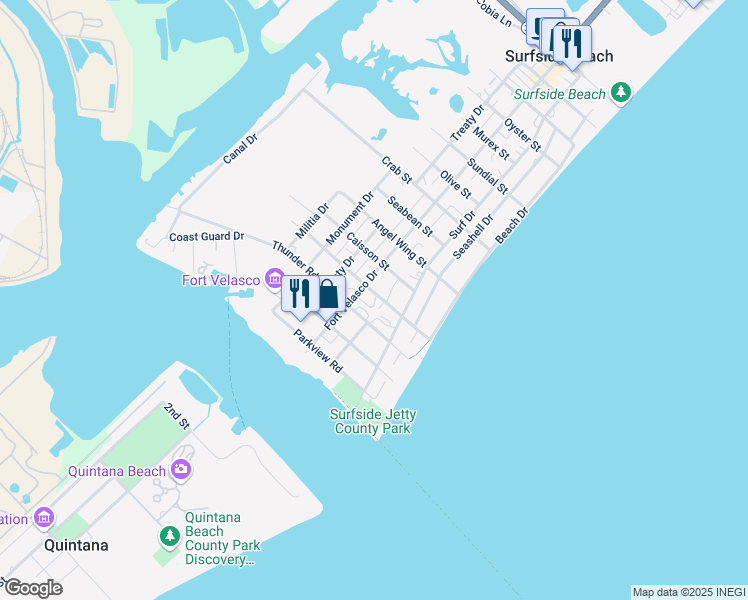 map of restaurants, bars, coffee shops, grocery stores, and more near 1026 Surf Drive in Freeport