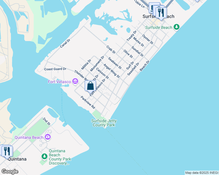 map of restaurants, bars, coffee shops, grocery stores, and more near 1026 Surf Drive in Freeport
