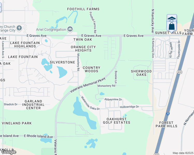 map of restaurants, bars, coffee shops, grocery stores, and more near 675 Veterans Memorial Parkway in Orange City