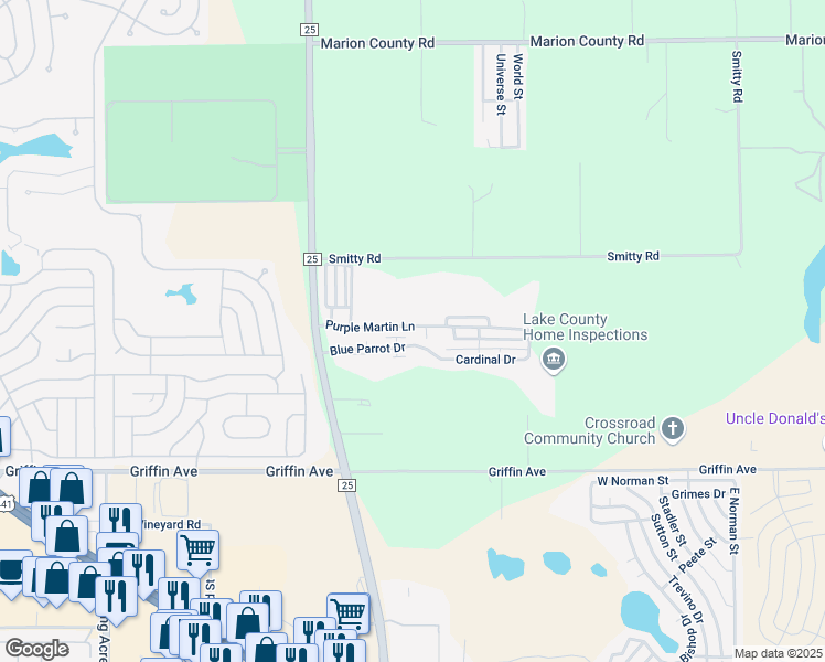 map of restaurants, bars, coffee shops, grocery stores, and more near 40840 County Road 25 in Lady Lake