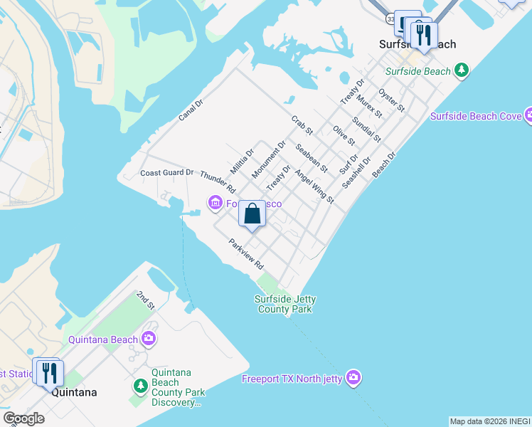 map of restaurants, bars, coffee shops, grocery stores, and more near 402 Thunder Road in Freeport