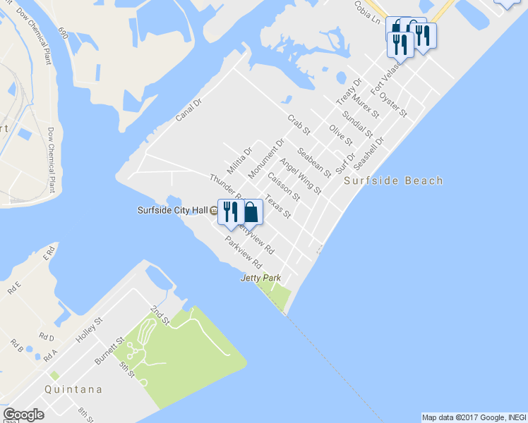 map of restaurants, bars, coffee shops, grocery stores, and more near 402 Thunder Road in Freeport