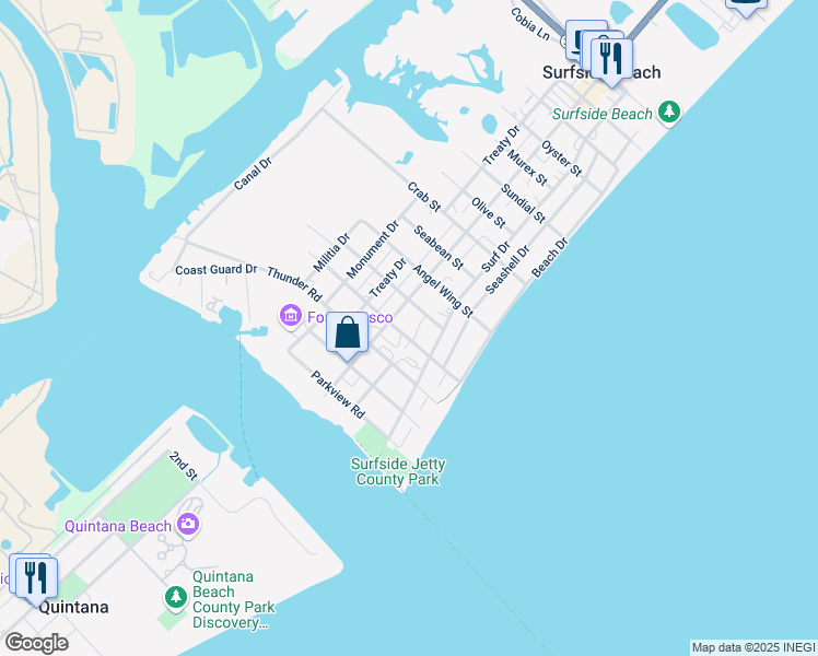 map of restaurants, bars, coffee shops, grocery stores, and more near 1026 Surf Drive in Freeport