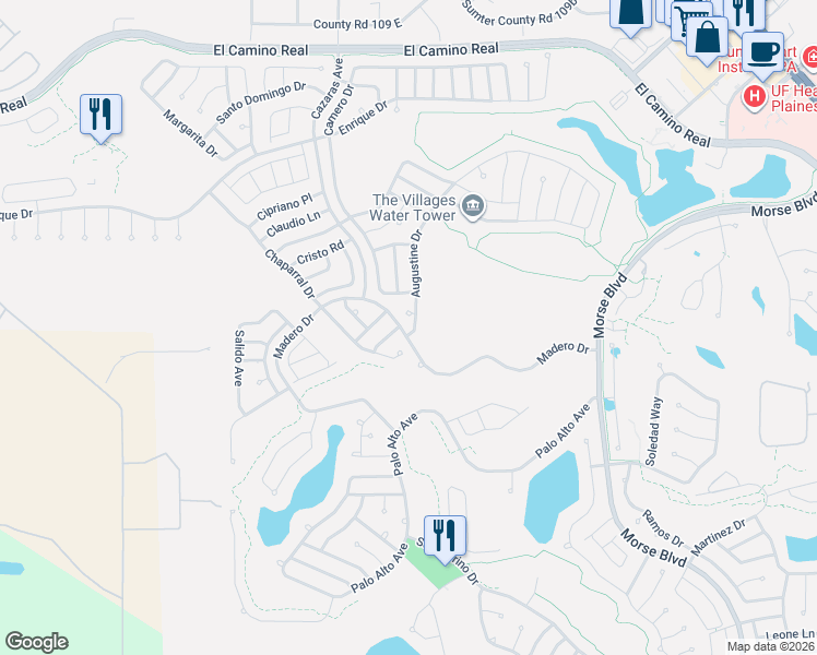 map of restaurants, bars, coffee shops, grocery stores, and more near 1833 Madero Drive in Lady Lake