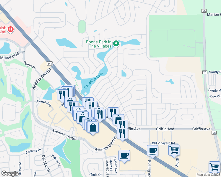 map of restaurants, bars, coffee shops, grocery stores, and more near 904 Weeping Willow Avenue in Lady Lake