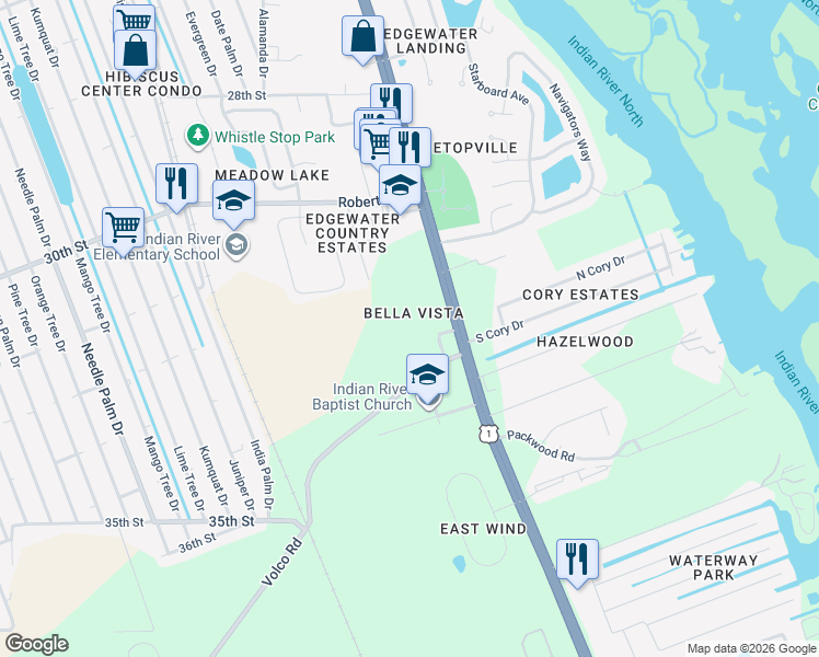 map of restaurants, bars, coffee shops, grocery stores, and more near 197 Volco Road in Edgewater