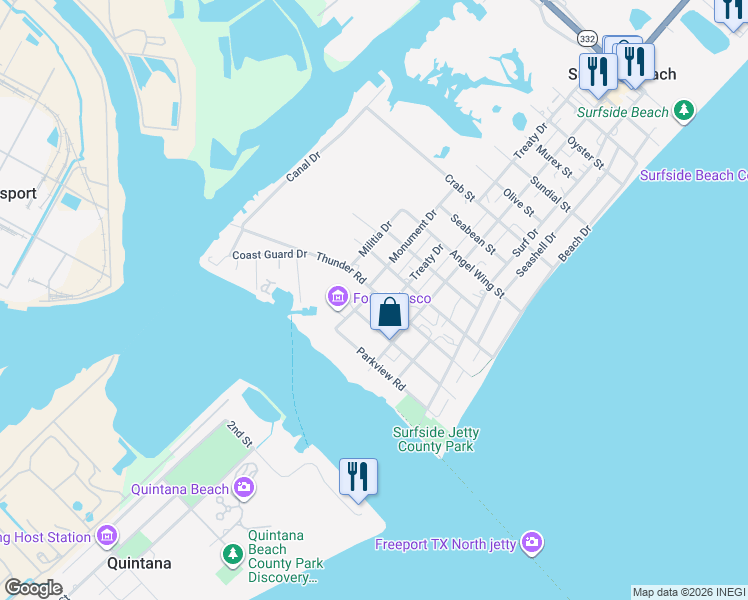 map of restaurants, bars, coffee shops, grocery stores, and more near 1221 Treaty Drive in Freeport