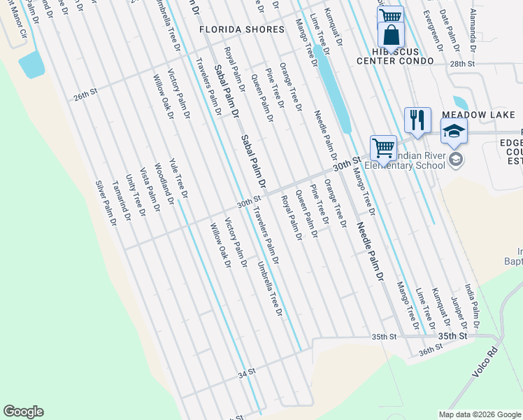 map of restaurants, bars, coffee shops, grocery stores, and more near 3003 Sabal Palm Drive in Edgewater