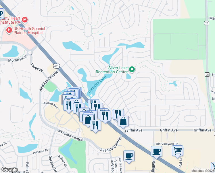 map of restaurants, bars, coffee shops, grocery stores, and more near 943 Tarrson Boulevard in Lady Lake