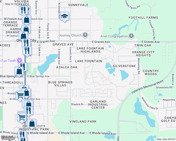 map of restaurants, bars, coffee shops, grocery stores, and more near 125 West Lake Court in Orange City
