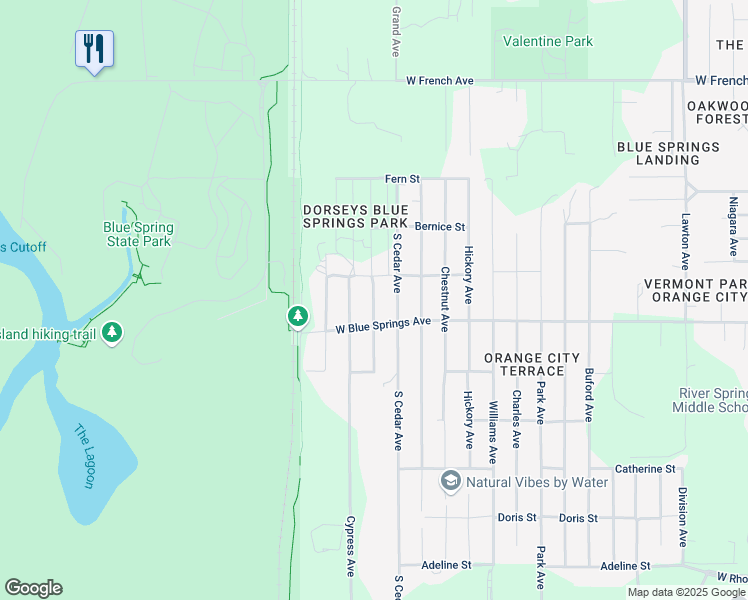 map of restaurants, bars, coffee shops, grocery stores, and more near 337 Orange Avenue in Orange City
