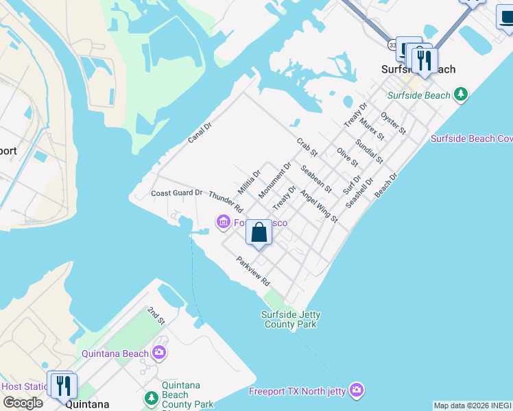 map of restaurants, bars, coffee shops, grocery stores, and more near 1103 Monument Drive in Surfside Beach