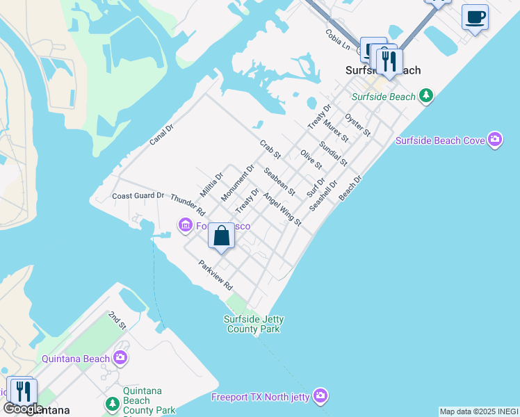 map of restaurants, bars, coffee shops, grocery stores, and more near 922 Fort Velasco Drive in Surfside Beach