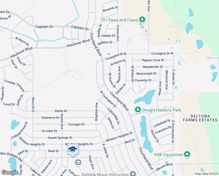 map of restaurants, bars, coffee shops, grocery stores, and more near 2840 Courtland Boulevard in Deltona
