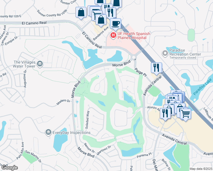 map of restaurants, bars, coffee shops, grocery stores, and more near 1210 San Bernadino Way in The Villages