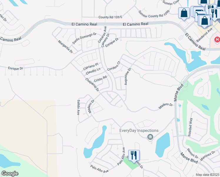 map of restaurants, bars, coffee shops, grocery stores, and more near 2017 Castano Place in The Villages