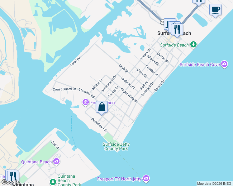 map of restaurants, bars, coffee shops, grocery stores, and more near 922 Fort Velasco Drive in Surfside Beach