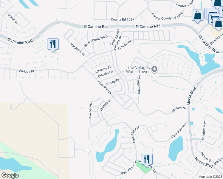 map of restaurants, bars, coffee shops, grocery stores, and more near 2027 Castano Place in Lady Lake