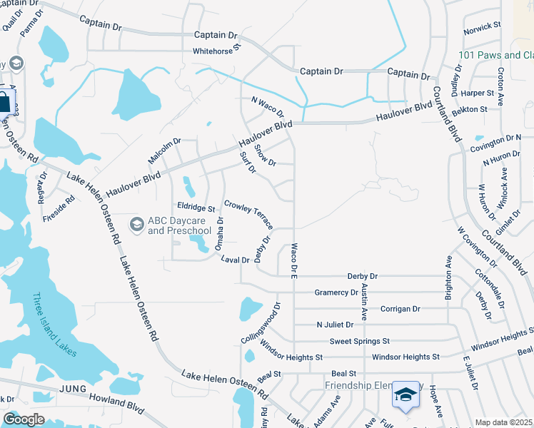 map of restaurants, bars, coffee shops, grocery stores, and more near 2570 Crowley Terrace in Deltona