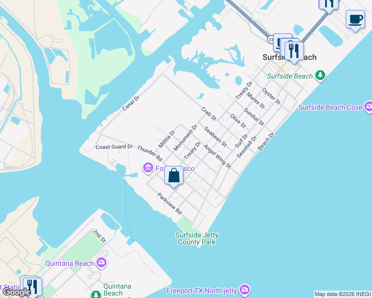map of restaurants, bars, coffee shops, grocery stores, and more near 504 Treaty Drive in Surfside Beach