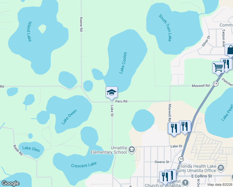 map of restaurants, bars, coffee shops, grocery stores, and more near 17107 Peru Road in Umatilla