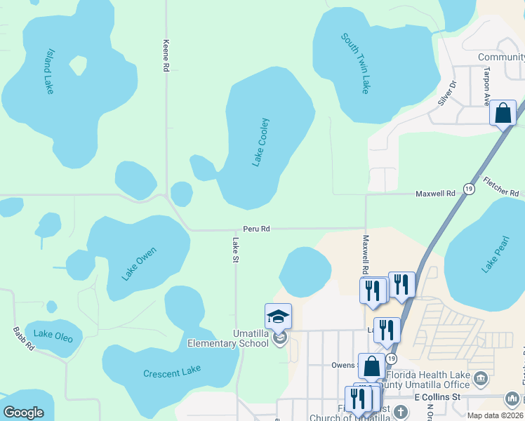 map of restaurants, bars, coffee shops, grocery stores, and more near 17107 Peru Road in Umatilla