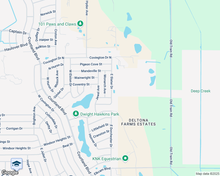 map of restaurants, bars, coffee shops, grocery stores, and more near 2876 East Slater Drive in Deltona