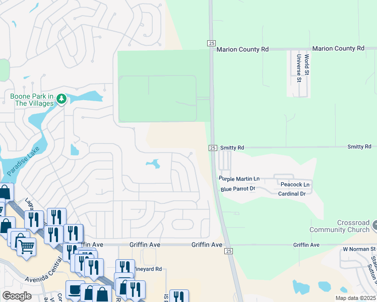 map of restaurants, bars, coffee shops, grocery stores, and more near 1251 East Schwartz Boulevard in Lady Lake