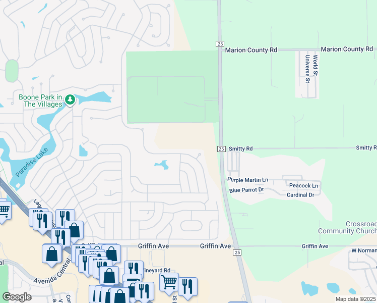 map of restaurants, bars, coffee shops, grocery stores, and more near 1251 East Schwartz Boulevard in Lady Lake
