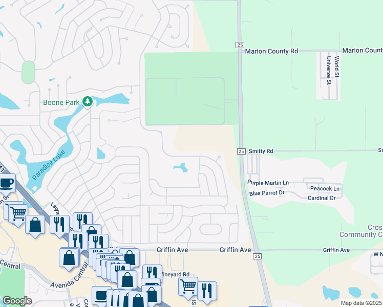 map of restaurants, bars, coffee shops, grocery stores, and more near 1307 East Schwartz Boulevard in Lady Lake