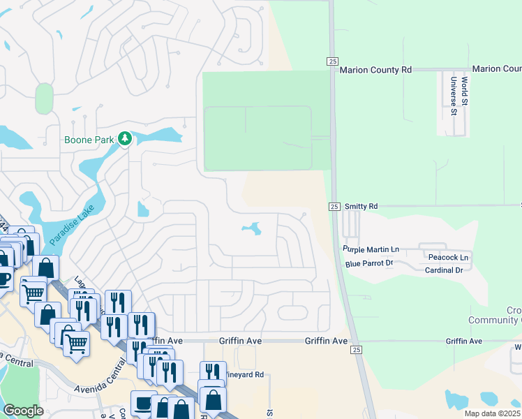 map of restaurants, bars, coffee shops, grocery stores, and more near 1307 East Schwartz Boulevard in Lady Lake