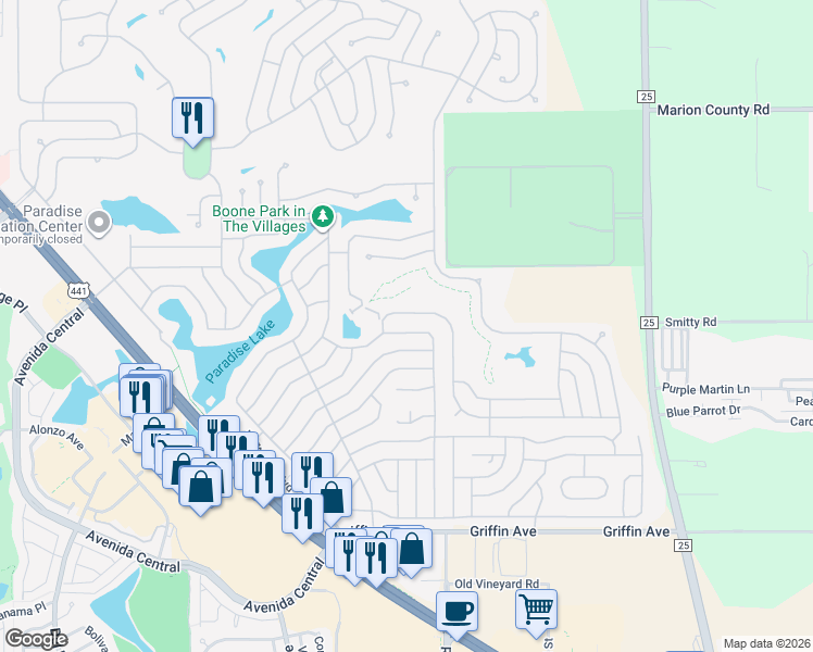 map of restaurants, bars, coffee shops, grocery stores, and more near 669 Rainbow Boulevard in Lady Lake