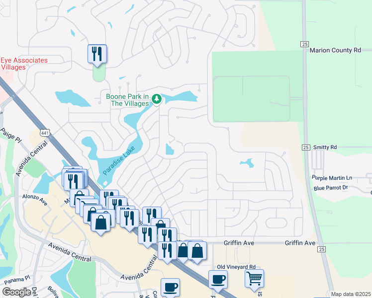 map of restaurants, bars, coffee shops, grocery stores, and more near 669 Rainbow Boulevard in Lady Lake