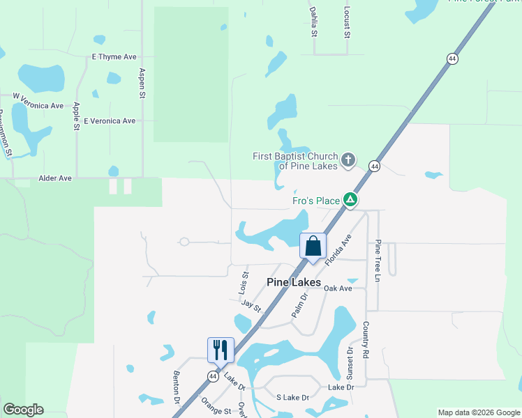 map of restaurants, bars, coffee shops, grocery stores, and more near 31615 Pinecrest Road in Eustis