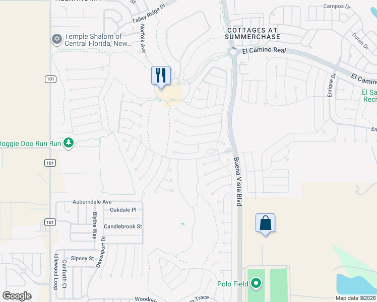 map of restaurants, bars, coffee shops, grocery stores, and more near 3112 Hillside Lane in The Villages