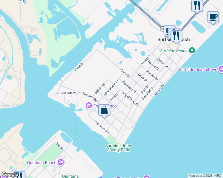 map of restaurants, bars, coffee shops, grocery stores, and more near 915 Monument Drive in Freeport