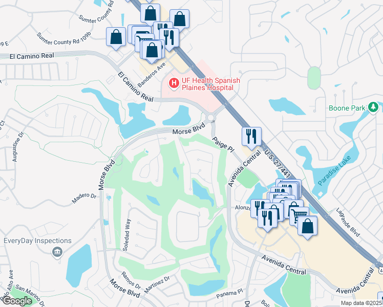 map of restaurants, bars, coffee shops, grocery stores, and more near 1318 Corona Avenue in The Villages