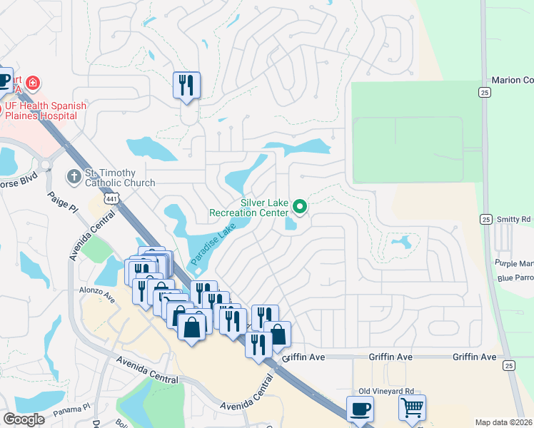 map of restaurants, bars, coffee shops, grocery stores, and more near 963 Tarrson Boulevard in Lady Lake