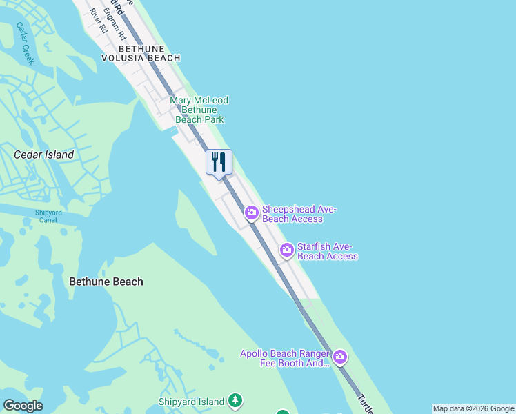 map of restaurants, bars, coffee shops, grocery stores, and more near 6871 South Atlantic Avenue in New Smyrna Beach