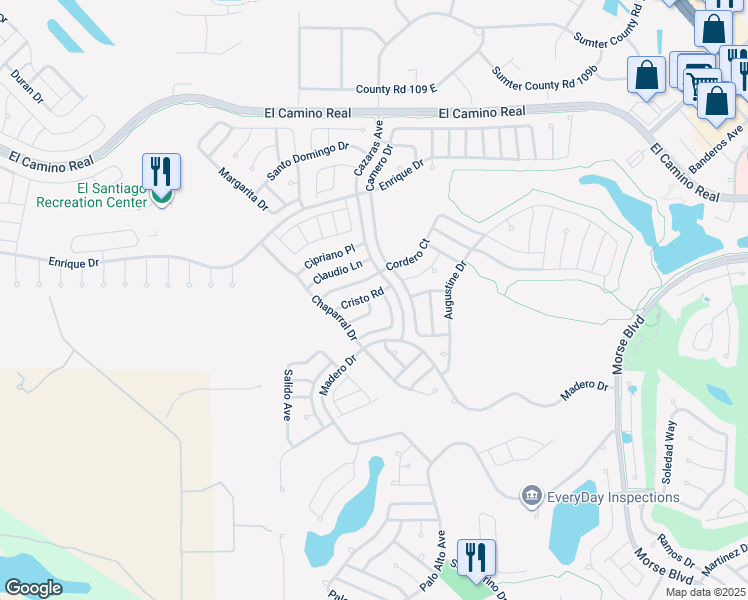 map of restaurants, bars, coffee shops, grocery stores, and more near 2001 Cardona Way in The Villages