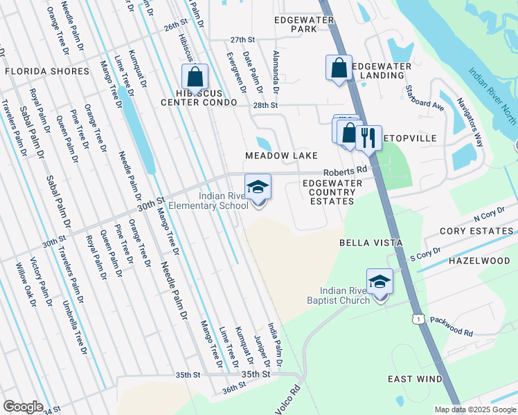 map of restaurants, bars, coffee shops, grocery stores, and more near 650 Roberts Road in Edgewater