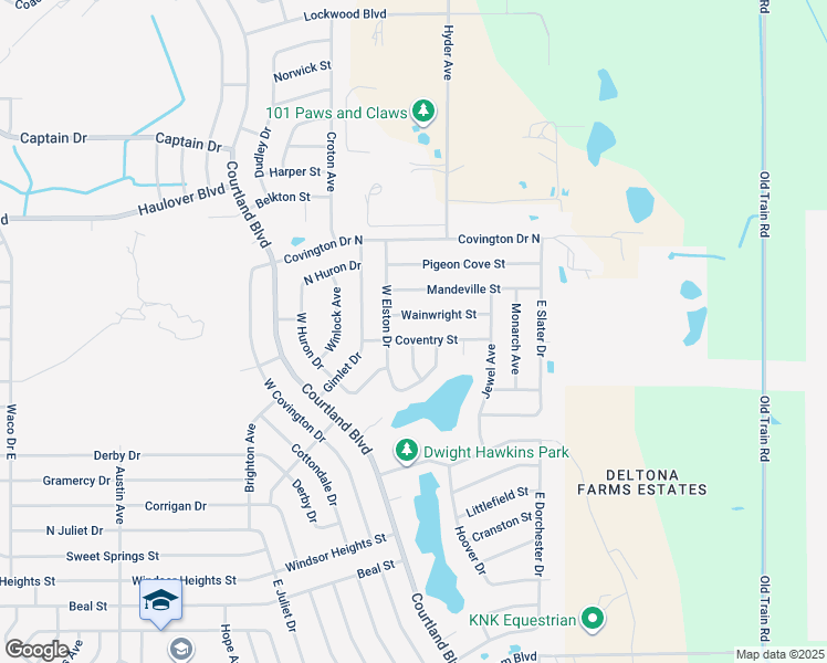 map of restaurants, bars, coffee shops, grocery stores, and more near 3056 Coventry Street in Deltona