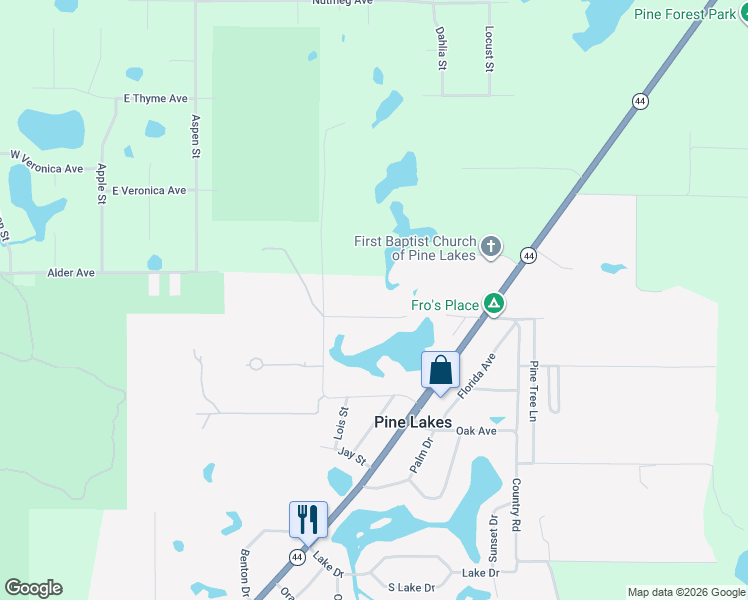 map of restaurants, bars, coffee shops, grocery stores, and more near 31615 Pinecrest Road in Eustis