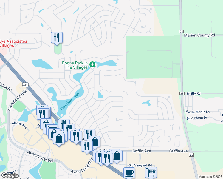 map of restaurants, bars, coffee shops, grocery stores, and more near 669 Rainbow Boulevard in Lady Lake