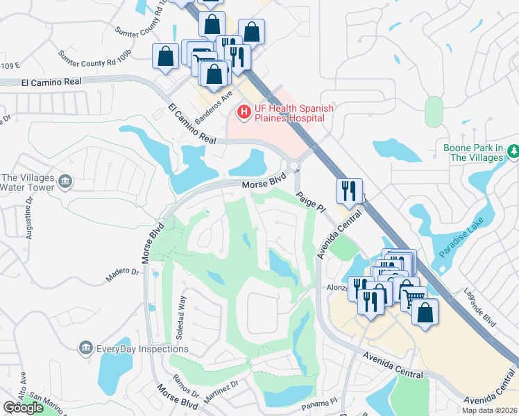 map of restaurants, bars, coffee shops, grocery stores, and more near 1323 Corona Avenue in The Villages
