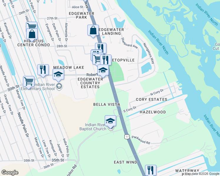 map of restaurants, bars, coffee shops, grocery stores, and more near 823 Starboard Avenue in Edgewater