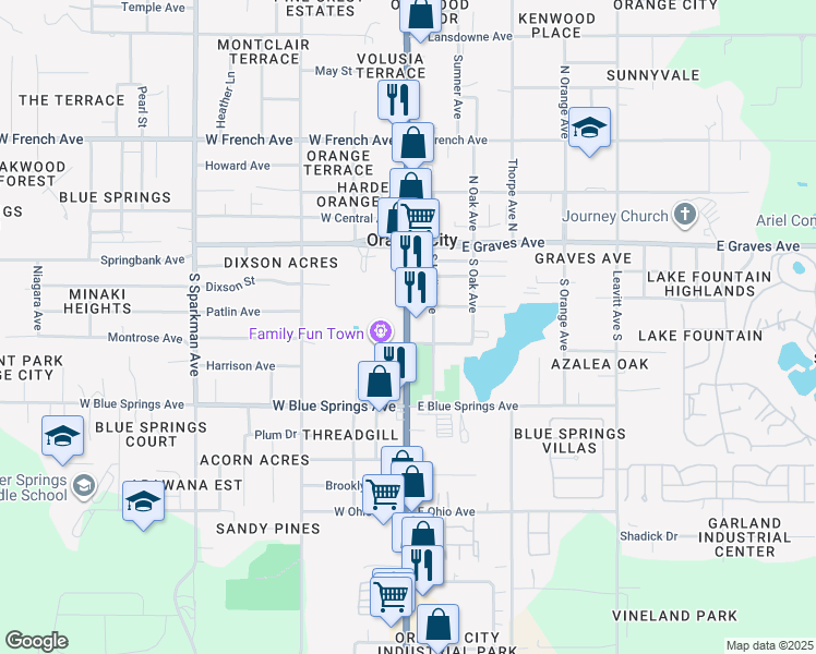map of restaurants, bars, coffee shops, grocery stores, and more near in Orange City